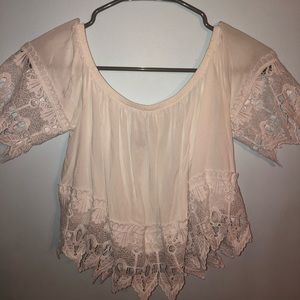 White Lace Cropped Blouse